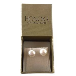 HONORA WHITE CULTURED PEARL 9mm STERLING SILVER STUD EARRINGS ORIGINAL BOX
